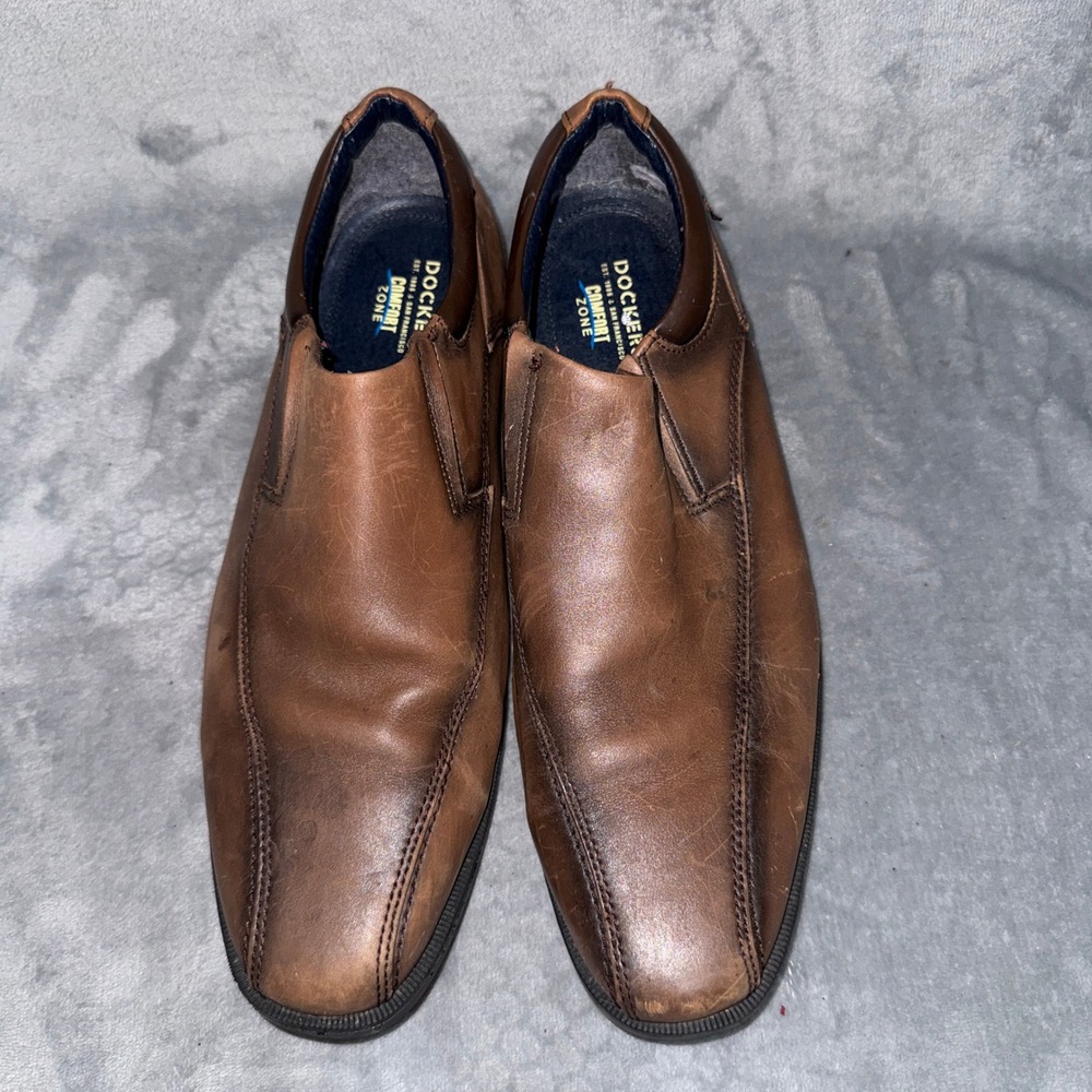 Dockers Mens Comfort Zone Loafers 13M Brown Leather Slip Resistant Work Shoes